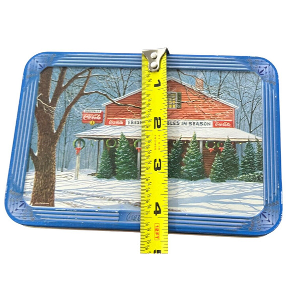 Vtg '03 Coca Cola Coke Christmas Tree Farm Barn Tin Box Jim Harrison Hinged Lid - Picture 7 of 8